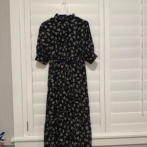 Zara Black Floral Short Sleeve Dress